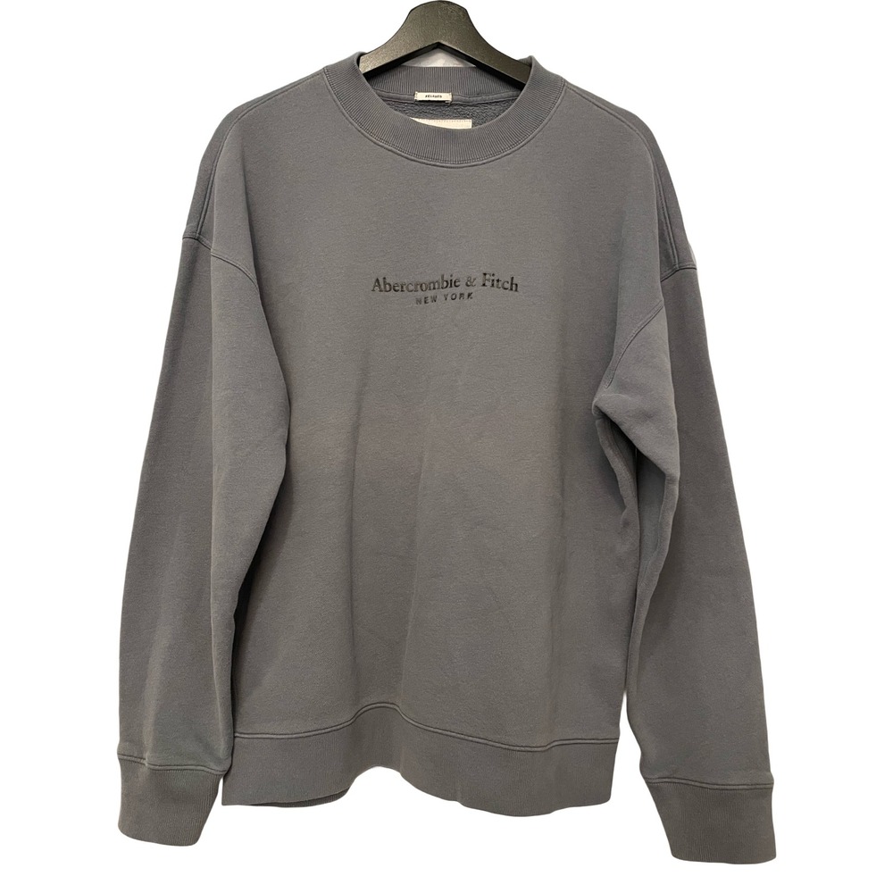 Abercrombie & Fitch Relaxed Fit Soft A&F Fleece Crewneck Sweatshirt Grey Large